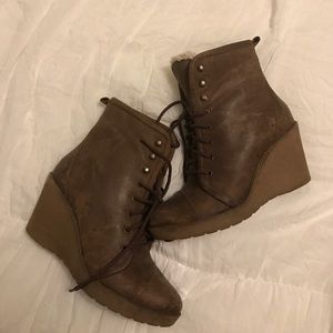 Aldo brown wedge lace up boots